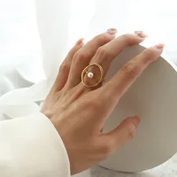 Wholesale Jewelry Lady Geometric 304 Stainless Steel Pearl 18K Gold Plated Plating main image 4