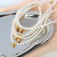 Retro Niche Design Freshwater Pearl Steel Ball Pendant Titanium Steel Plated 18k Real Gold Necklace main image 1