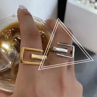 Simple Letter E Shape Fashion Design Punk Geometric Ring sku image 1
