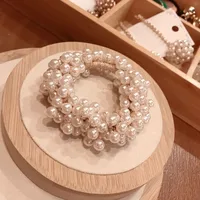 Pure Color Artificial Pearl Elastic Hair Rope main image 3