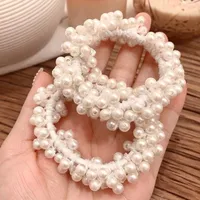 Pure Color Artificial Pearl Elastic Hair Rope main image 5