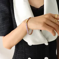 French Style Geometric Titanium Steel Splicing Zircon Bracelets Necklace sku image 16