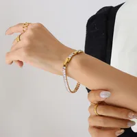 French Style Geometric Titanium Steel Splicing Zircon Bracelets Necklace sku image 11