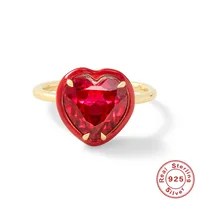 925 Sterling Silver Artificial Gemstones Heart Shape Open Ring sku image 3