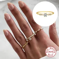 Fashion Round Sterling Silver Inlay Zircon Rings 1 Piece main image 4