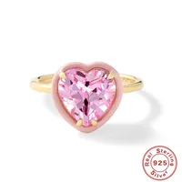 925 Sterling Silver Artificial Gemstones Heart Shape Open Ring main image 1