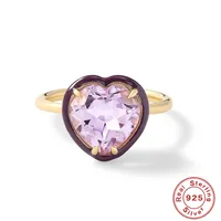 925 Sterling Silver Artificial Gemstones Heart Shape Open Ring sku image 5