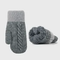 Unisex Fashion Color Block Knit Warm Plush Gloves 1 Pair main image 2