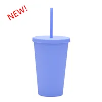 Candy Color Double-layer Plastic Straw Cup 16oz Plastic Frosted Water Cup sku image 15