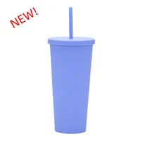 Double-layer Plastic Straw Cup With Lid 24oz Large-capacity Plastic Frosted Ready-to-hand Water Cup sku image 21