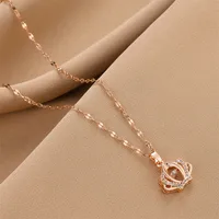 Fashion Crown Titanium Steel Plating Inlay Rhinestones Pendant Necklace 1 Piece main image 2