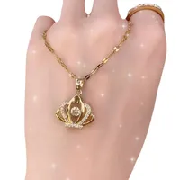 Fashion Crown Titanium Steel Plating Inlay Rhinestones Pendant Necklace 1 Piece main image 3