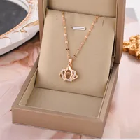 Fashion Crown Titanium Steel Plating Inlay Rhinestones Pendant Necklace 1 Piece main image 4