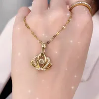 Fashion Crown Titanium Steel Plating Inlay Rhinestones Pendant Necklace 1 Piece sku image 2