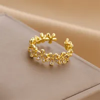 Fashion Flower Copper Plating Zircon Open Ring 1 Piece main image 1