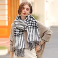 Women's Fashion Houndstooth Imitation Cashmere Tassel Scarf main image 4