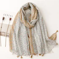Bali Yarn Cotton Fruit Green Bright Yellow Leaf Printing Tassel Scarf Shawl sku image 23