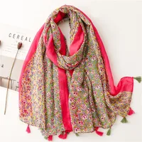 Bali Yarn Cotton Fruit Green Bright Yellow Leaf Printing Tassel Scarf Shawl sku image 25