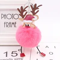 Cute Santa Claus Imitate Rex Rabbit Fur Sewing Unisex Keychain 1 Piece sku image 18