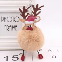 Cute Santa Claus Imitate Rex Rabbit Fur Sewing Unisex Keychain 1 Piece sku image 10