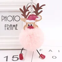 Cute Santa Claus Imitate Rex Rabbit Fur Sewing Unisex Keychain 1 Piece sku image 1