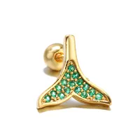 Moon Green Zircon Screw Ball Piercing Ear Bone Earring sku image 7