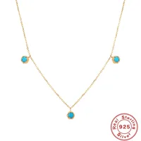 925 Sterling Silver Turquoise Zircon Inlay Round Moon Pendant Necklace sku image 1