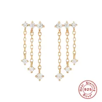 1 Pair 925 Sterling Silver Zircon Tassel Drop Earrings sku image 1