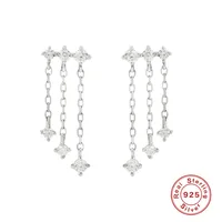 1 Pair 925 Sterling Silver Zircon Tassel Drop Earrings sku image 5