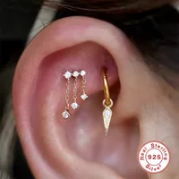 1 Pair 925 Sterling Silver Zircon Tassel Drop Earrings main image 5