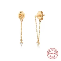 1 Pair 925 Sterling Silver Zircon Tassel Drop Earrings sku image 2