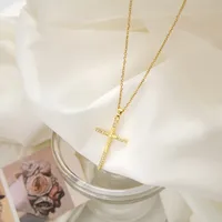Retro Cross Stainless Steel Inlaid Zircon Necklace main image 2