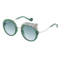Fashion Leopard Pc Round Frame Diamond Full Frame Women's Sunglasses sku image 5