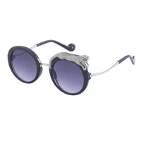 Fashion Leopard Pc Round Frame Diamond Full Frame Women's Sunglasses sku image 6