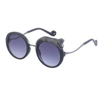 Fashion Leopard Pc Round Frame Diamond Full Frame Women's Sunglasses sku image 7
