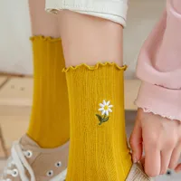 Women's Fashion Stripe Flower Cotton Crew Socks A Pair main image 2