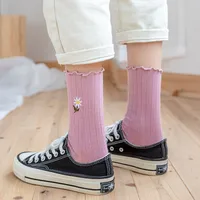 Women's Fashion Stripe Flower Cotton Crew Socks A Pair main image 3