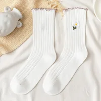 Women's Fashion Stripe Flower Cotton Crew Socks A Pair sku image 2