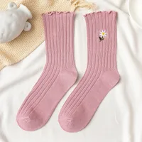Women's Fashion Stripe Flower Cotton Crew Socks A Pair sku image 3