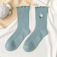 Women's Fashion Stripe Flower Cotton Crew Socks A Pair sku image 1