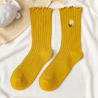Women's Fashion Stripe Flower Cotton Crew Socks A Pair sku image 6