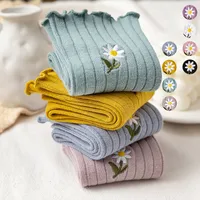 Women's Fashion Stripe Flower Cotton Crew Socks A Pair main image 1