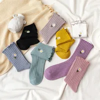 Women's Fashion Stripe Flower Cotton Crew Socks A Pair main image 4