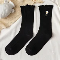 Women's Fashion Stripe Flower Cotton Crew Socks A Pair sku image 4
