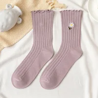 Women's Fashion Stripe Flower Cotton Crew Socks A Pair sku image 7