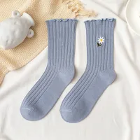 Women's Fashion Stripe Flower Cotton Crew Socks A Pair sku image 5