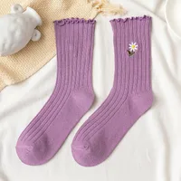 Women's Fashion Stripe Flower Cotton Crew Socks A Pair sku image 8