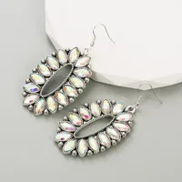 1 Pair Elegant Oval Plating Inlay Alloy Glass Drill Silver Plated Ear Hook main image 4