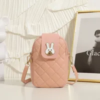 Women's Small Autumn Pu Leather Rabbit Lingge Cute Square Zipper Square Bag sku image 5
