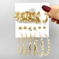 Creative Simple Pearl Butterfly Chain Hoop Earring 9 Piece Set Wholesale Nihaowholesale sku image 3